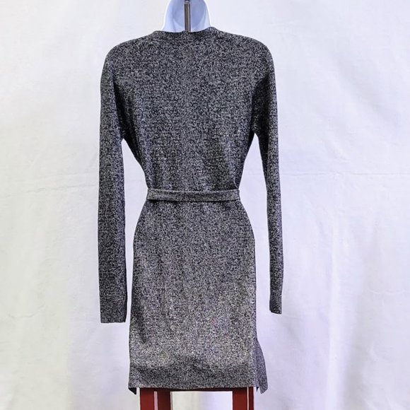 White House Black Market Cardigan long open cardigan sweater w/tie Black/Silver - Picture 2 of 5